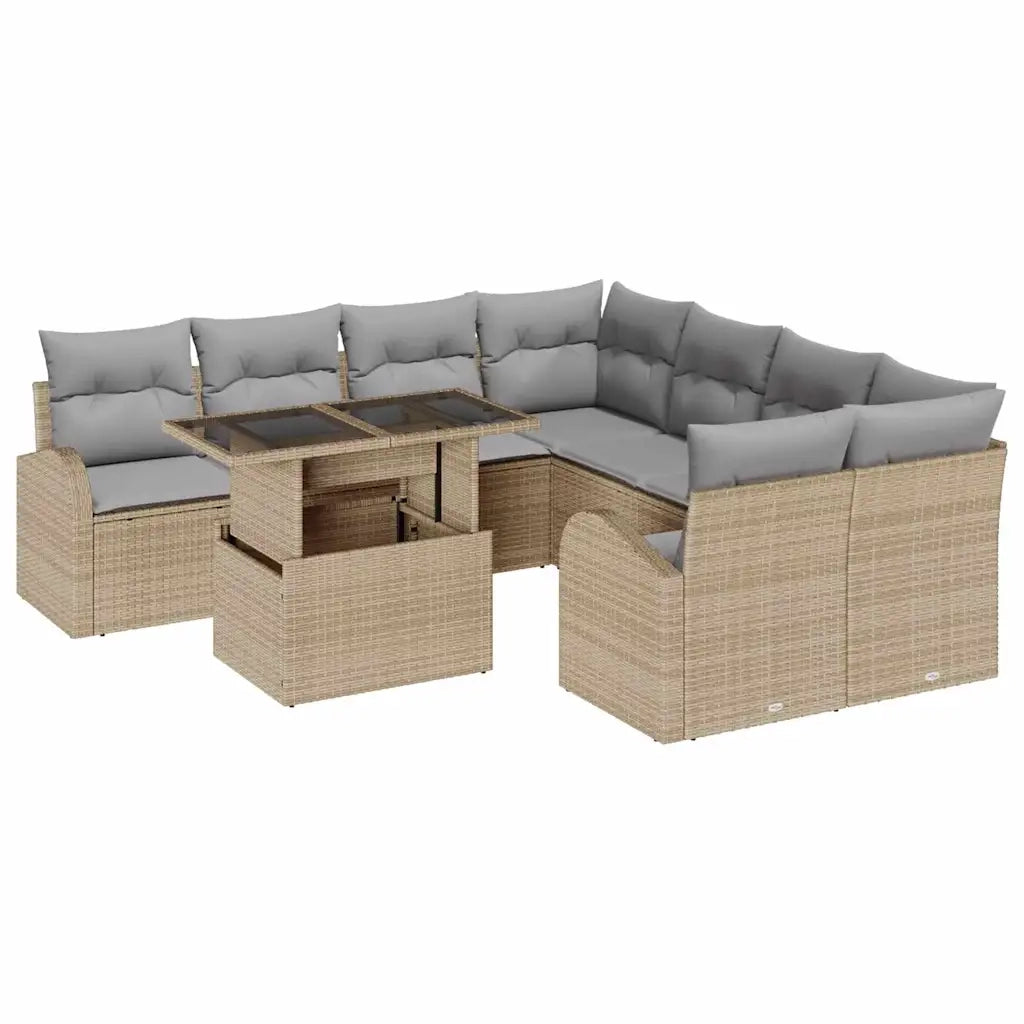 Set Divano da Giardino con archiviazione 9 pcs Beige polyrattan