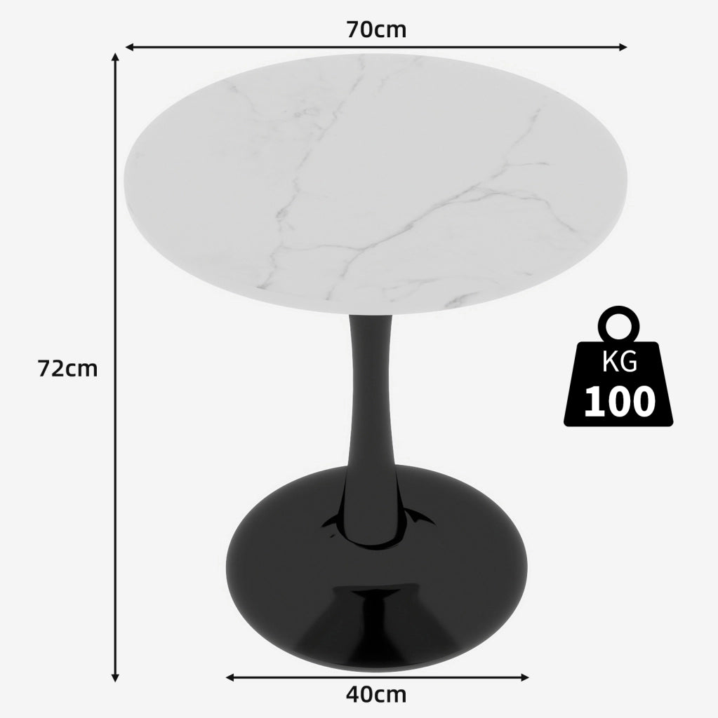 Tavolino rotondo in marmo artificiale nero e bianco dal design moderno