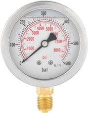 Manometro 63mm - Drukkapacità 0-600Bar/0-8500Psi - G1/4" Connettore - Resistente allo Shock - Resistente alla Corrosione - lettura chiara