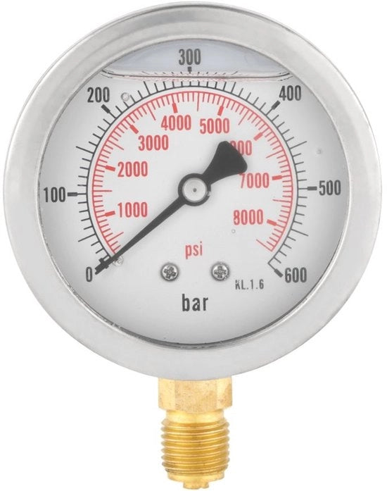 Manometro 63mm - Drukkapacità 0-600Bar/0-8500Psi - G1/4" Connettore - Resistente allo Shock - Resistente alla Corrosione - lettura chiara