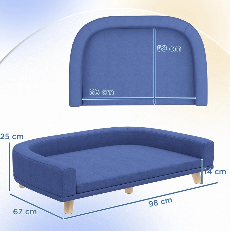 Divano letto per cani in poliestere blu con cuscino imbottito removibile e struttura rialzata