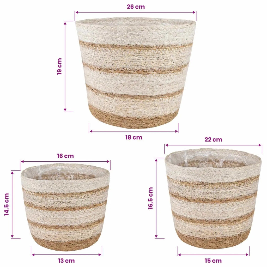 3 pz Naturale, Bianco e Beige Ø26 x 19 cm 100% Erba marina 42012252