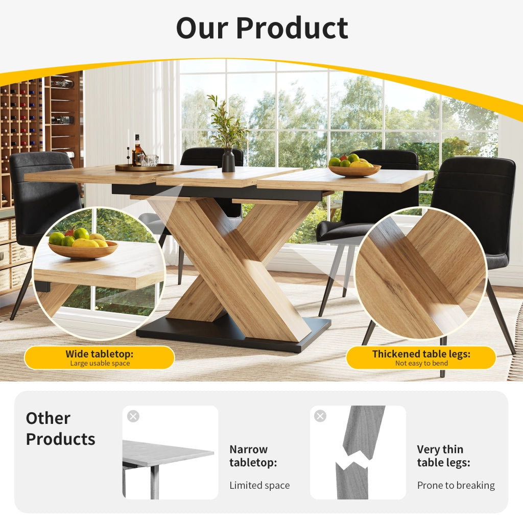 Tavolo da Pranzo Allungabile 119-158;5x80 cm 6-8 Posti LEMONMAX; Sistema Telescopico; Gambe Incrociate Regolabili; Effetto Legno Naturale