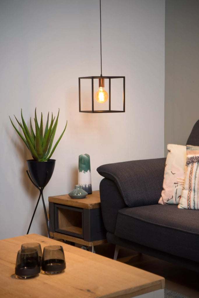 Lampada a sospensione geometrica nera rame E27 Lucide Arthur