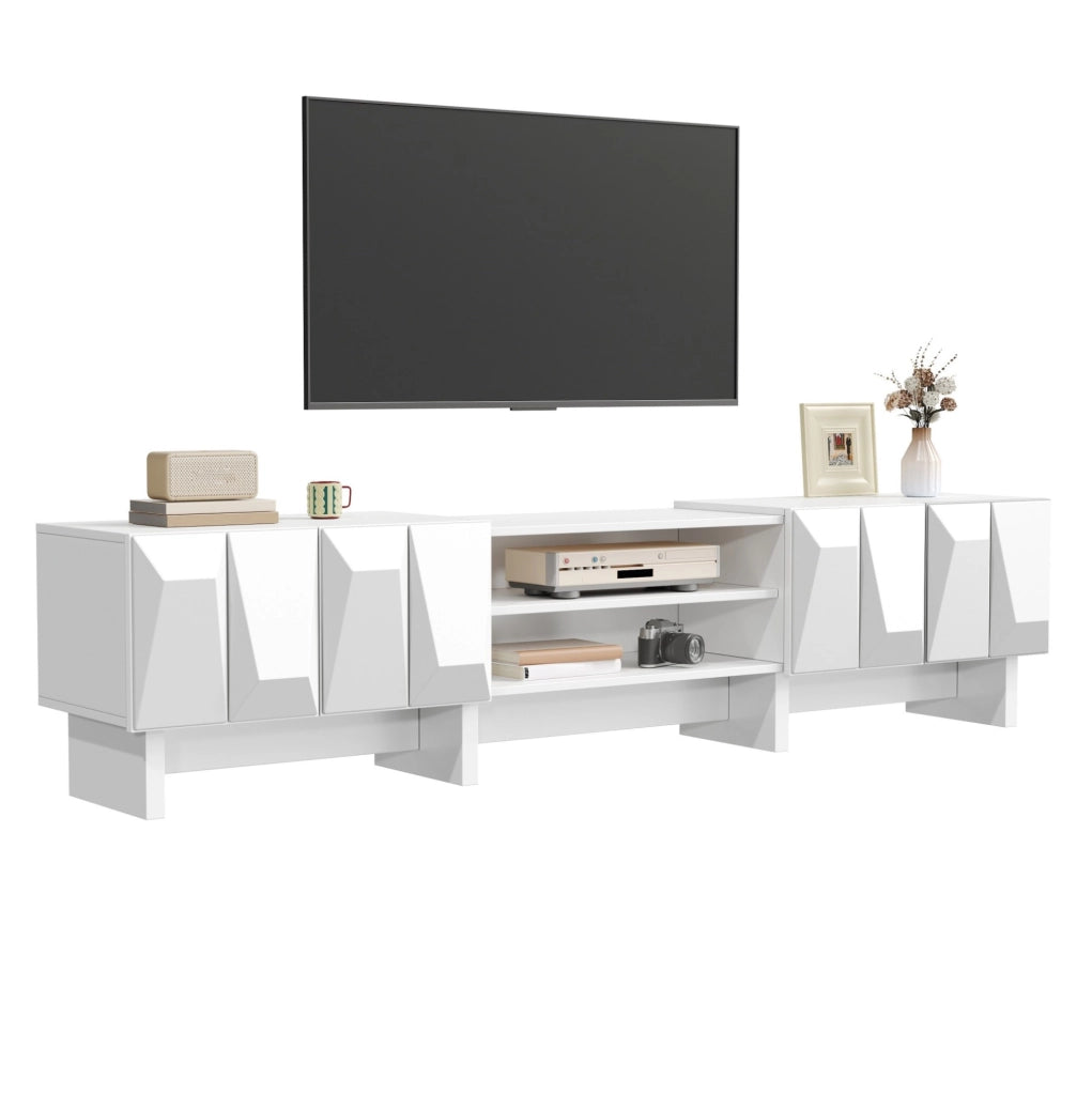 Mobile TV 180 cm in pannello truciolare bianco con 4 ante e vano aperto