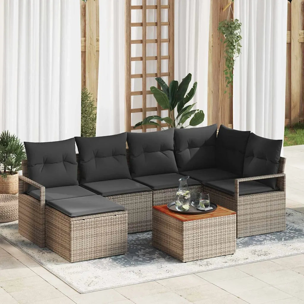 Set Divano da Giardino 7 pcs Grigio polyrattan