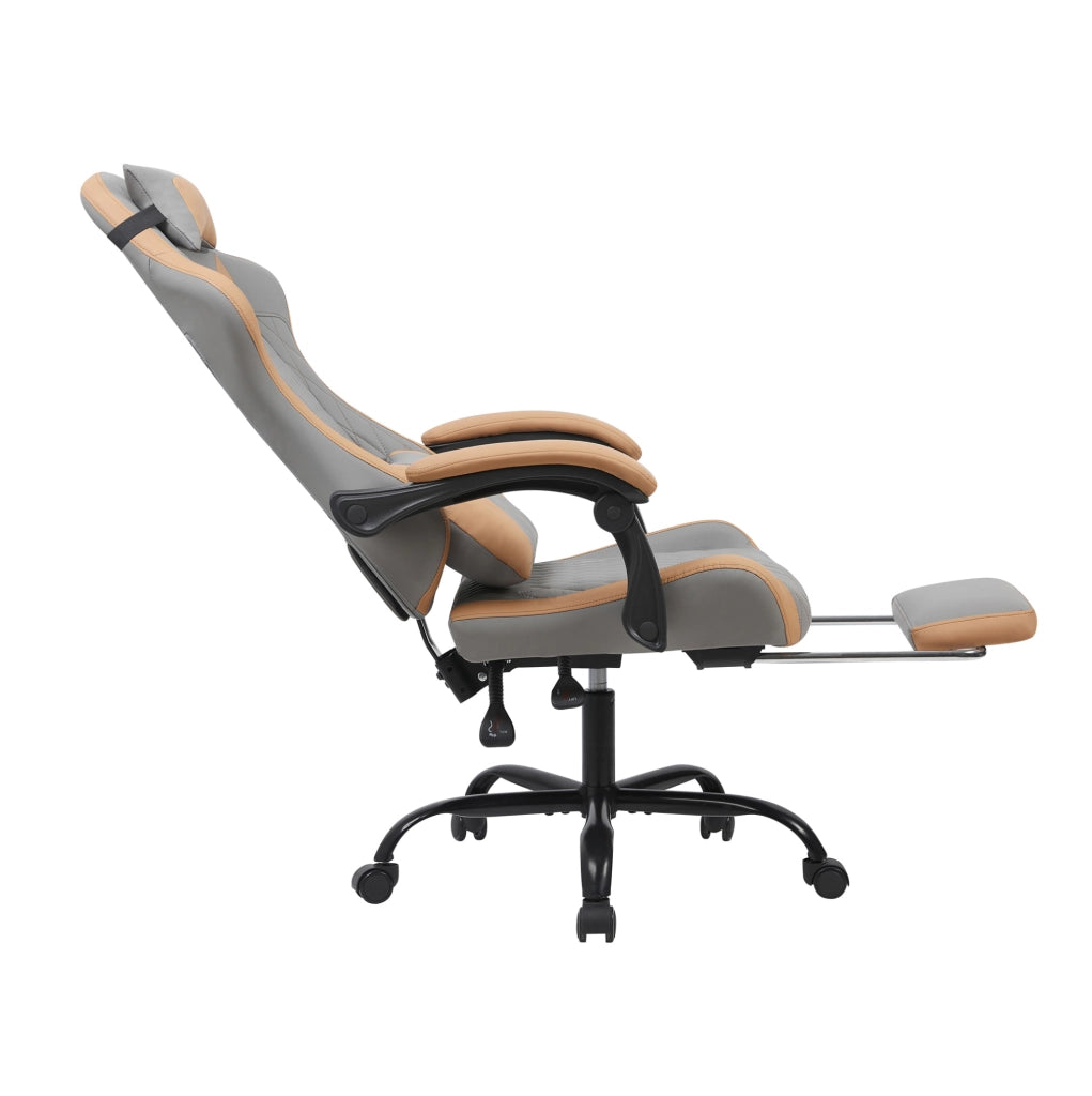 Sedia gaming grigia e marrone in PVC - schienale reclinabile fino a 135 gradi