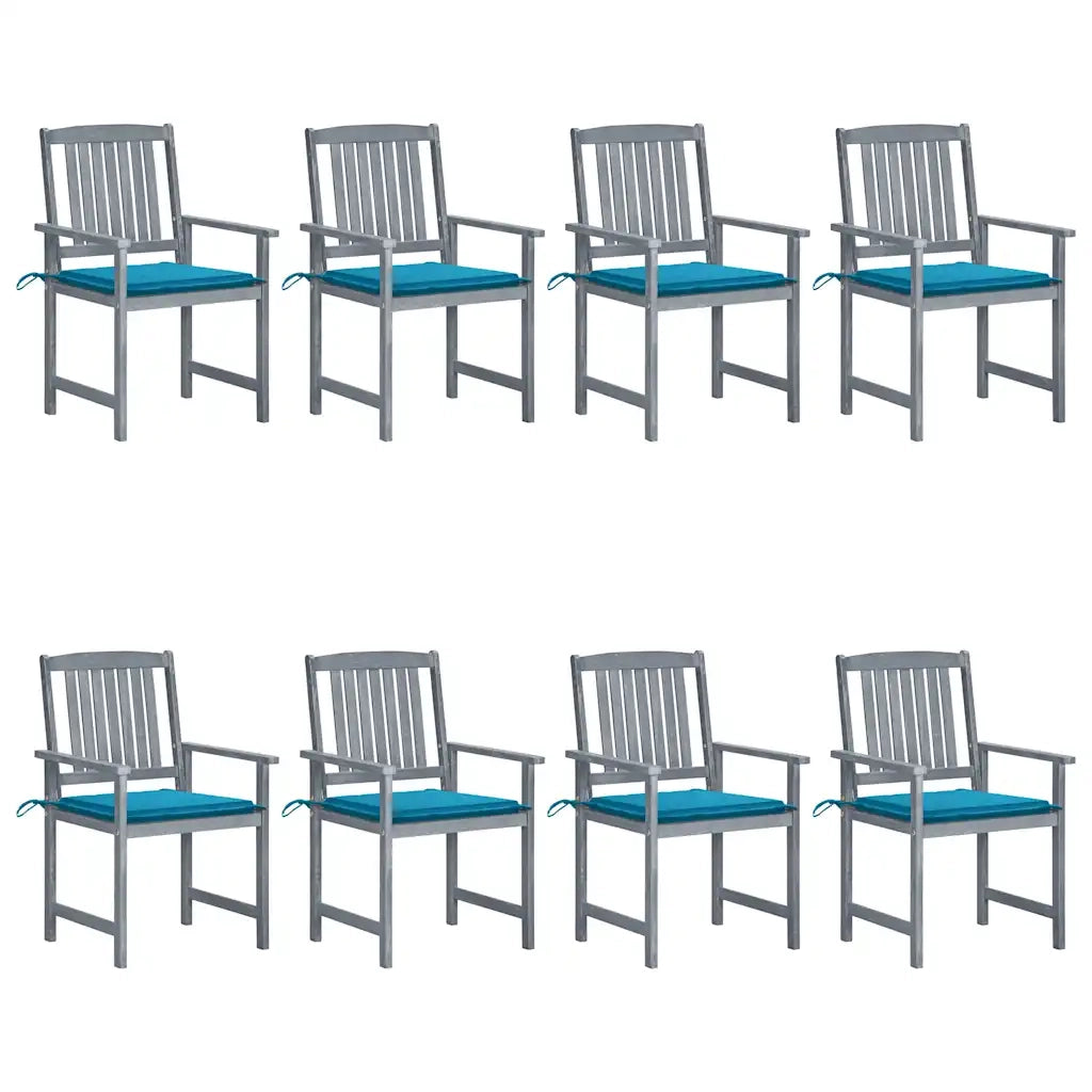 Sedie da Giardino con Cuscini 8 pz in Massello di Acacia Grigie 3078226