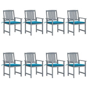 Sedie da Giardino con Cuscini 8 pz in Massello di Acacia Grigie 3078226
