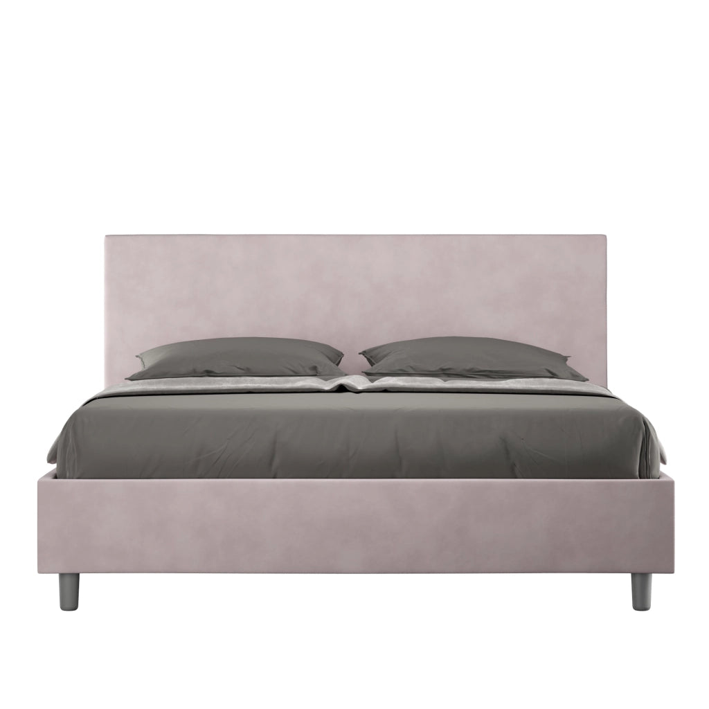 BS COM Letto matrimoniale francese contenitore imbottito 140x190 microfibra glicine