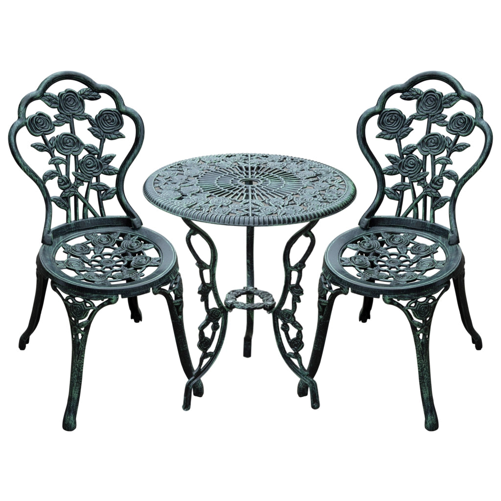 Set Bistro: 3 pezzi. Jardin Vert mobili da giardino antichi in alluminio fuso per balcone e terrazza