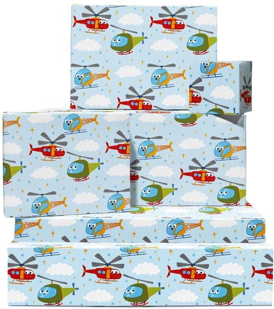 Pacco di compleanno per bambini - 6 fogli con elicotteri e adesivi