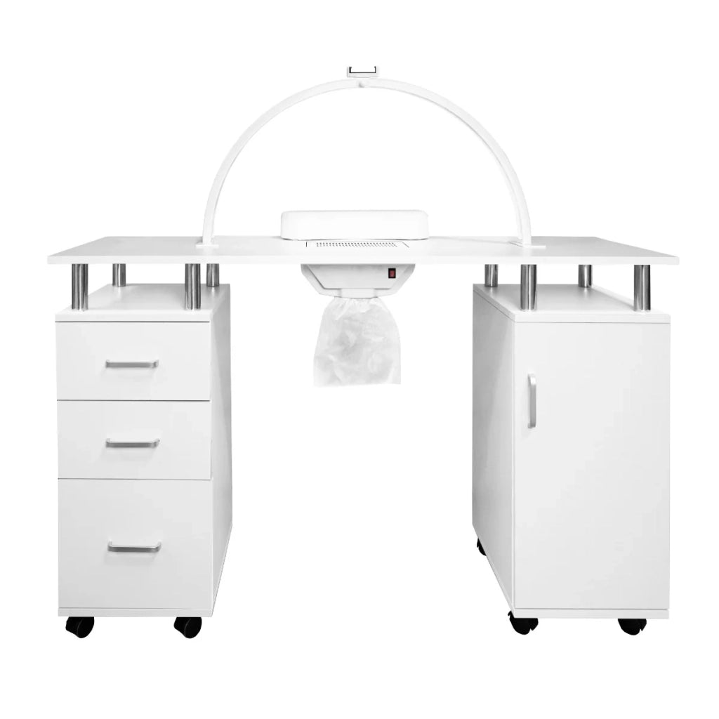 Tavolo Professionale per Manicure & Lampada Mezzaluna LED 79cm  Scrivania per Salone di Bellezza per Unghie