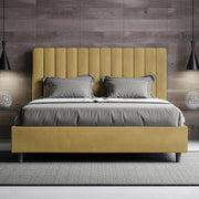 Letto imbottito Piazza e mezzo 130x210 cm Agueda - Con rete,Microfibra,Ocra
