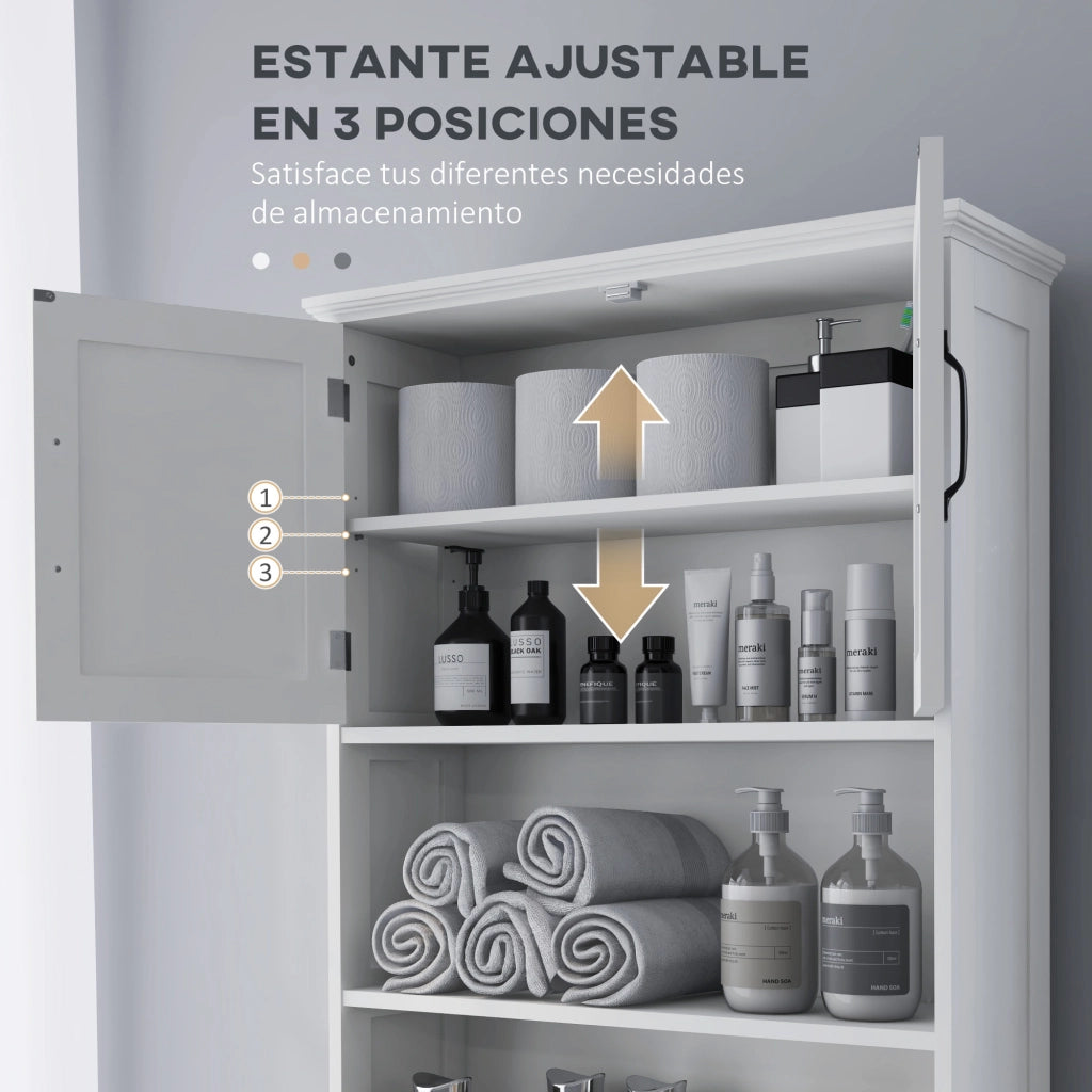 Mobiletto Sospeso per Bagno con 2 Ante e Ripiano Regolabile ¨C Minimal ¨C 66x23x178 Bianco