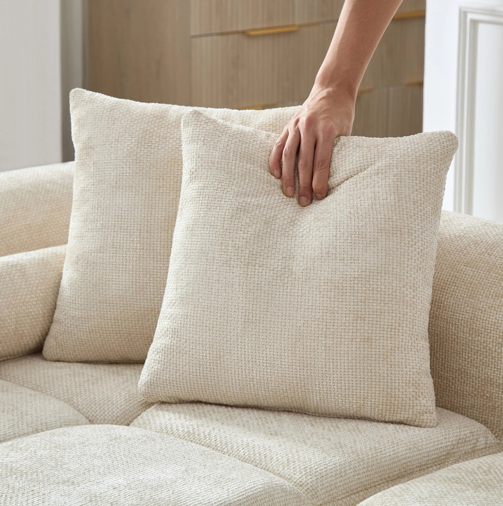 DIVANO Beige in Chenille con Imbottitura in Schiuma e Molle