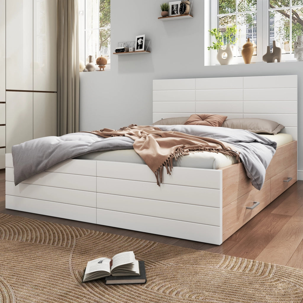 Set Camera da Letto 160x200 cm con ; White + Light Oak