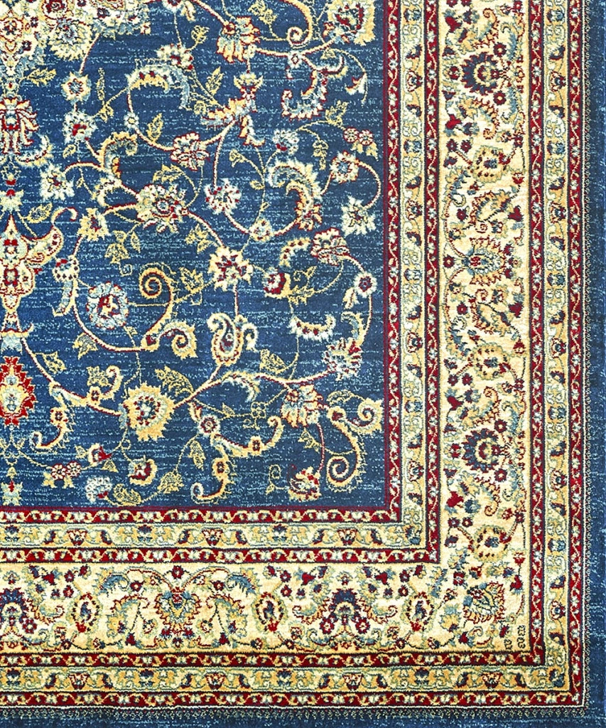 Tappeto KAZAKH 2154 blu e beige cm.70x300 stile orientale persiano alta qualità con effetto lucente
