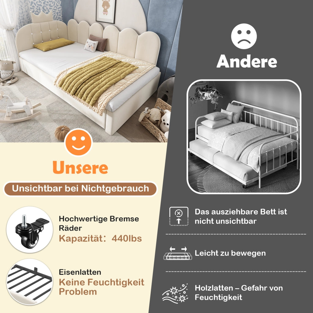 Letto divano 90 × 200 cm con letto estraibile 90 × 190 cm; 2 posti; senza materasso; velluto beige