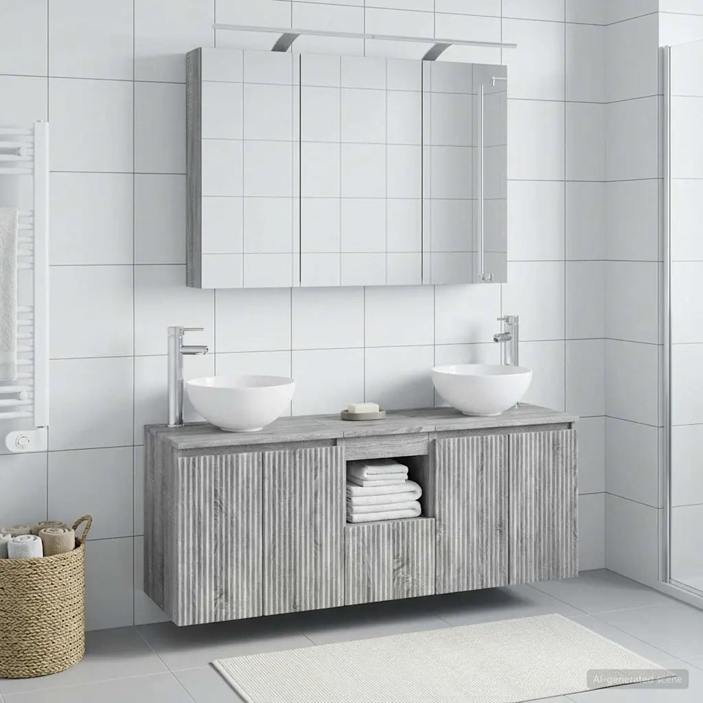 Set di Armadi da Bagno 4 pz Sonoma grigio Legno ingegnerizzato 3406340