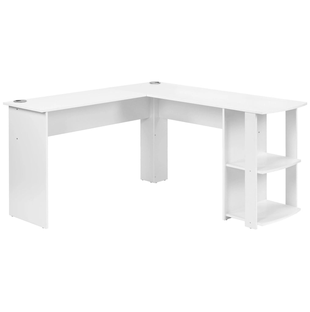 Scrivania angolare 140x140 cm bianca con 2 ripiani HOMVRA