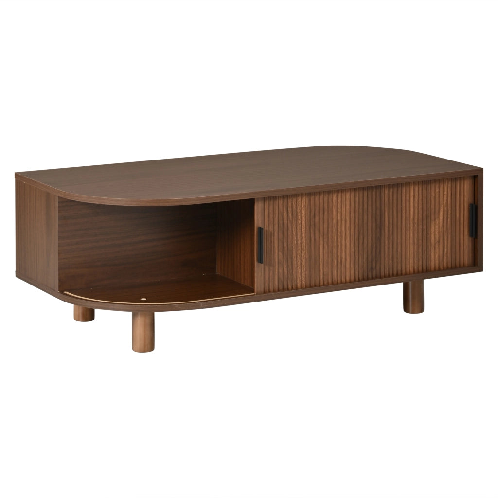 Tavolino da salotto color noce con contenitore in MDF e truciolato 100 x 50 x 35 cm con 2 ante avvolgibili