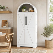 Vetrina con vani aperti arcuati e ripiani interni in MDF bianco per cucina e soggiorno 70 × 40 × 165 cm