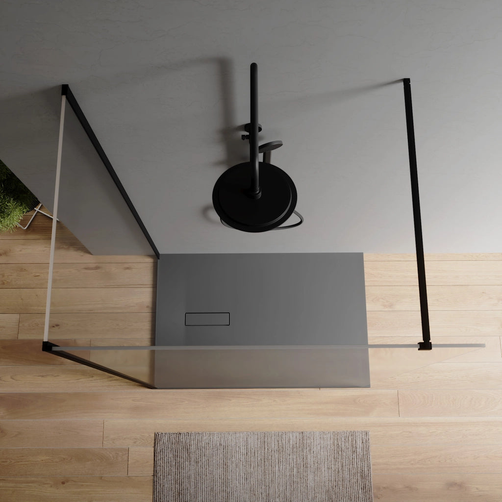 Doppio walk-in nero opaco 150x100 cm vetro 8mm trasparente anticalcare h200 | Keros