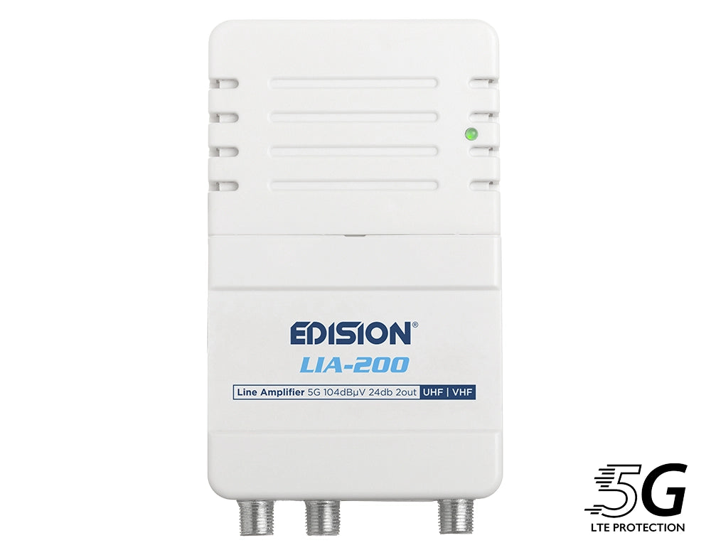 EDISION LIA-200 Amplificatore di Linea Digitale Terrestre DVB-T2 2 Uscite 24 dB Filtro 5G LTE