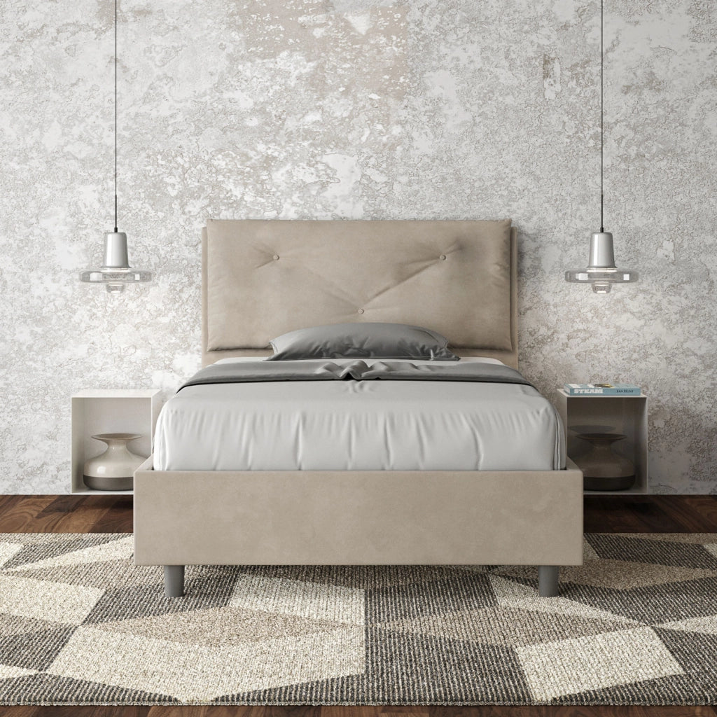 BS COM Letto una piazza e mezza con rete imbottito 110x200 microfibra sabbia