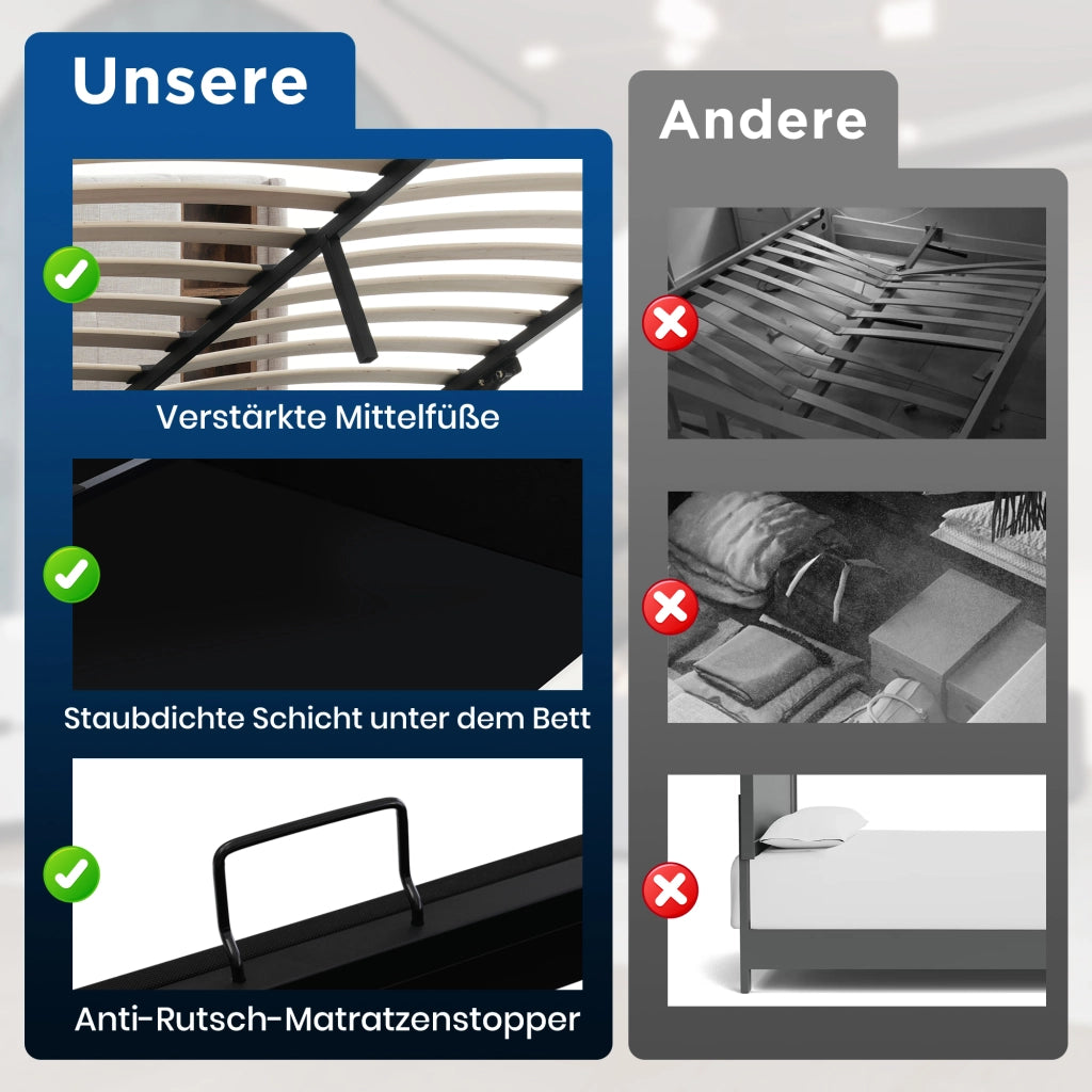LETTO Contenitore 160x200 cm Lino Naturale con ricarica wireless USB-C