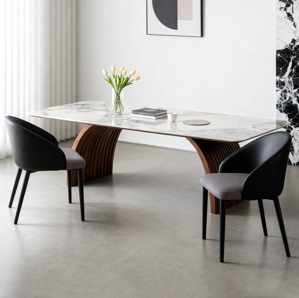 Set di 2 sedie da pranzo in PU nero e rete grigia
