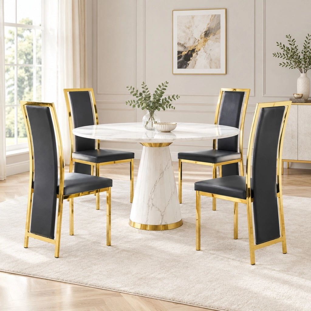 Set di 4 sedie da pranzo 44x42,7x109 cm metallo dorato e similpelle nera