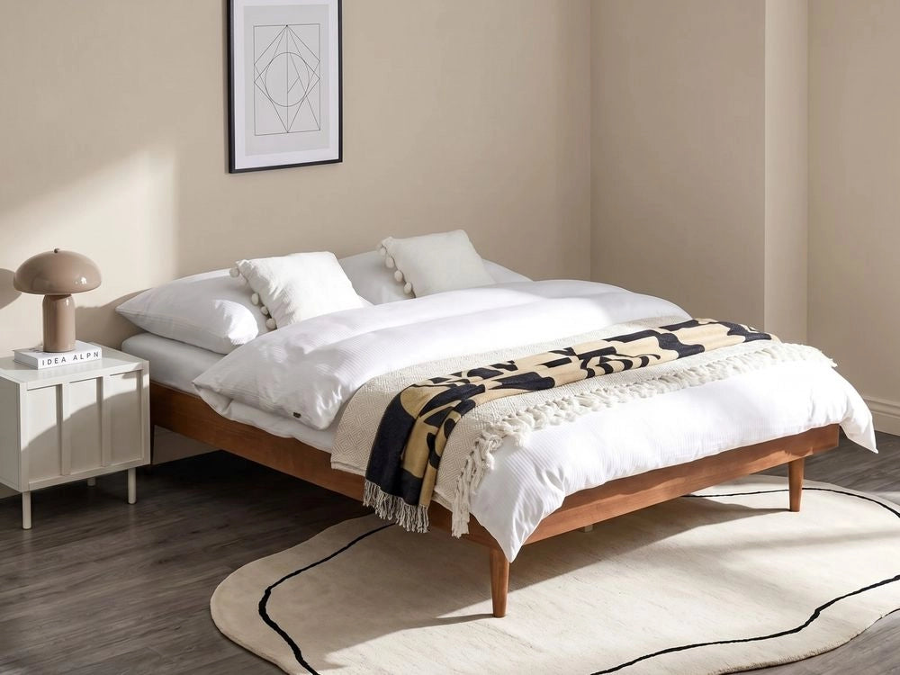 Letto in frassino marrone 140 x 200 cm con rete a doghe senza testata stile rustico minimalista