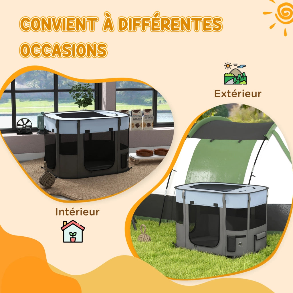 Recinto Pieghevole per Cani Gatti Animali Domestici in Tessuto Oxford con Scomparto ¨C Minimal ¨C 84x64x53 cm Grigio Nero