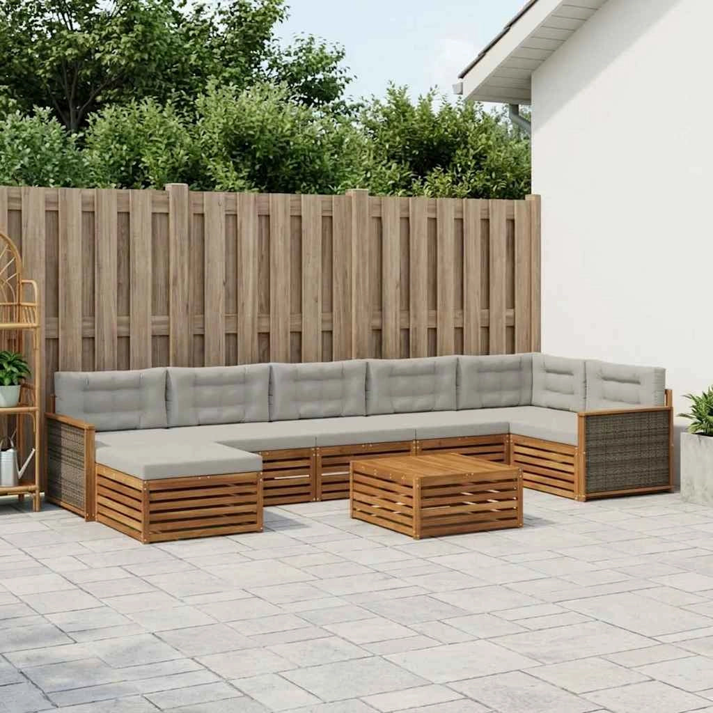 Set di divani da esterno 8 pz Naturale e Grigio Chiaro 3383649