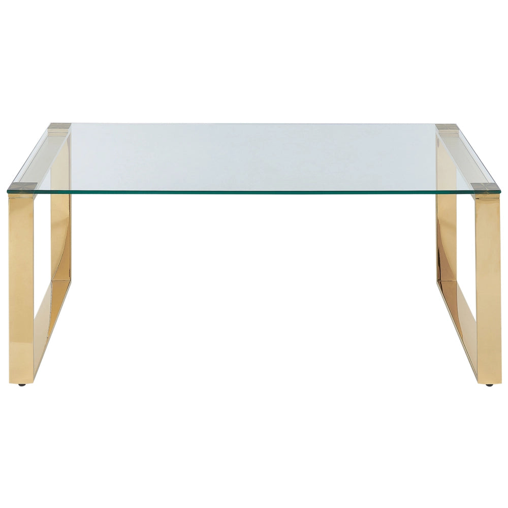 Tavolino in vetro temperato trasparente in acciaio dorato 100 x 50 cm stile moderno soggiorno