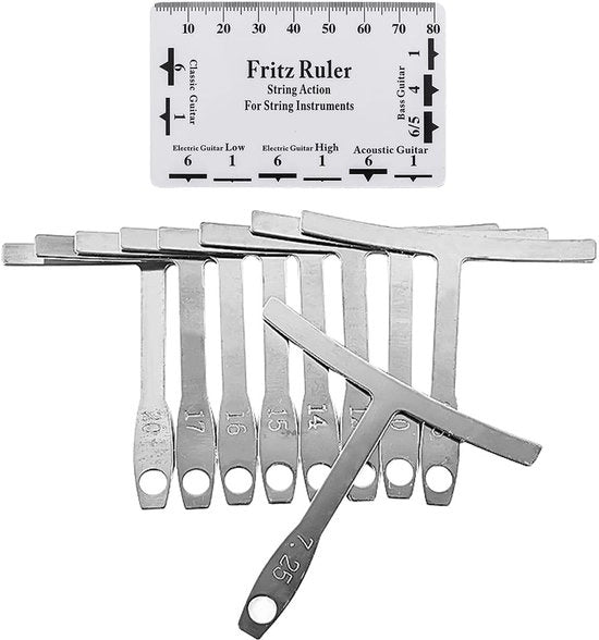 Set di Livella a Raggi di 9 - Acciaio Inossidabile - Per Setup Chitarra/Basso - Misura del Raggio del Ponte - Precisione delle Misurazioni - Peso Leggero 50g - Strumento di Misura per Chitarra