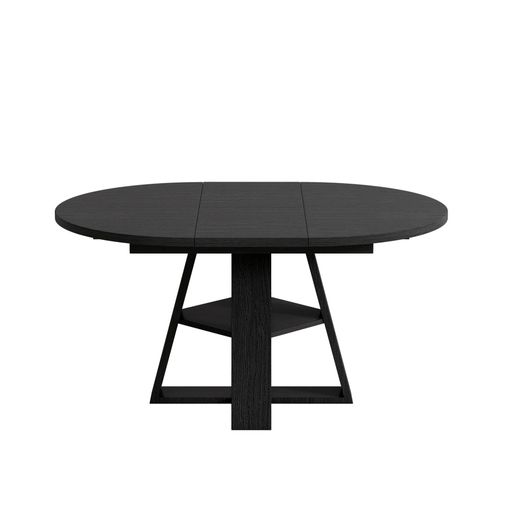 Tavolo da pranzo rotondo allungabile in MDF 110/150x110 cm con contenitore, nero effetto legno