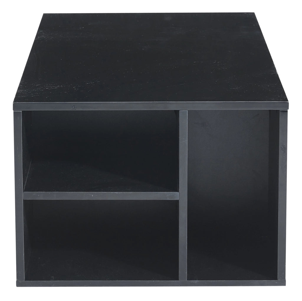 Tavolino da soggiorno 100 x 50 x 35 cm nero con LED; 2 cassetti e vani laterali