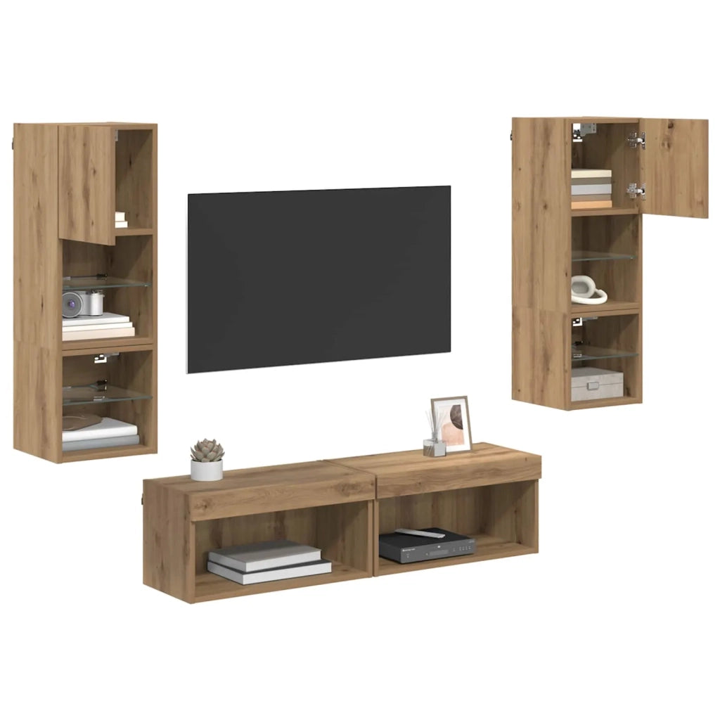Unità TV da Parete 6 pcs Rovere artigianale Legno multistrato