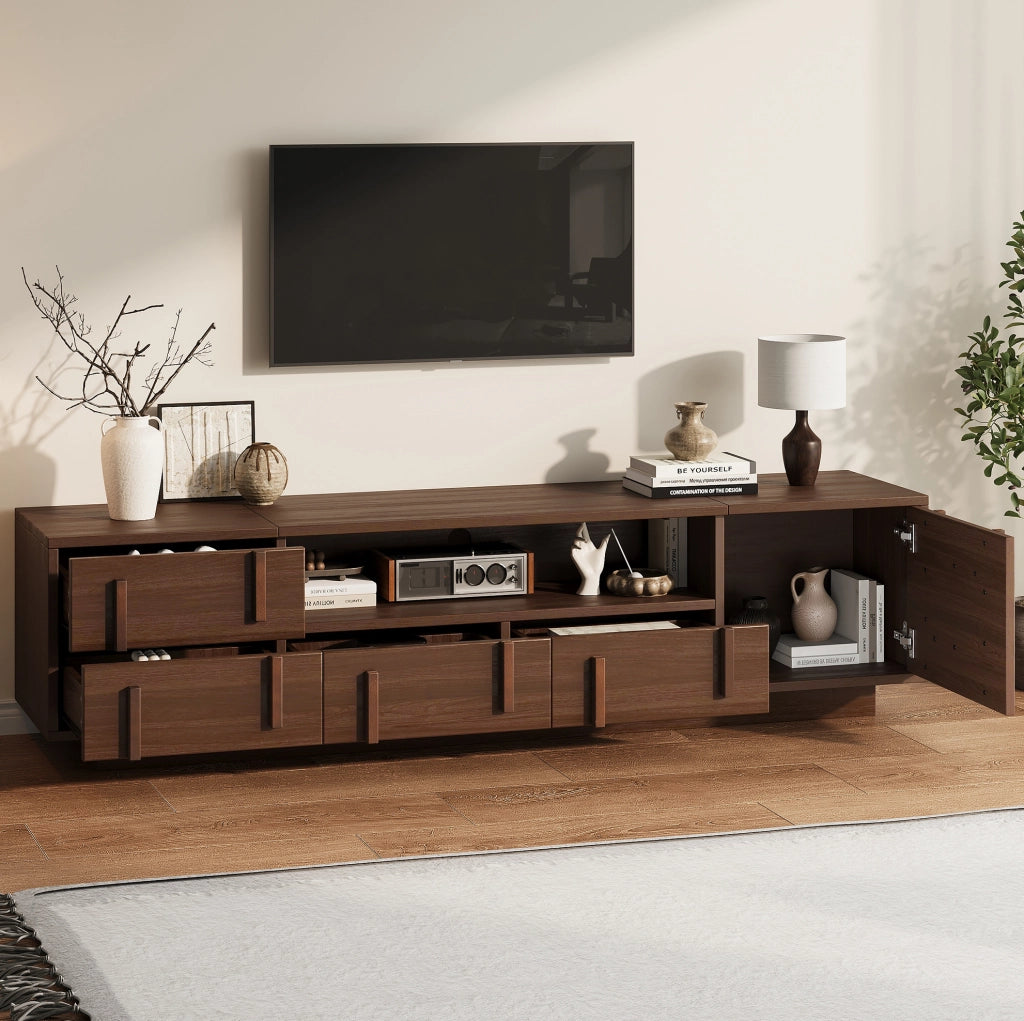 Mobile TV da terra 180x40x45 cm in MDF color noce con 4 cassetti