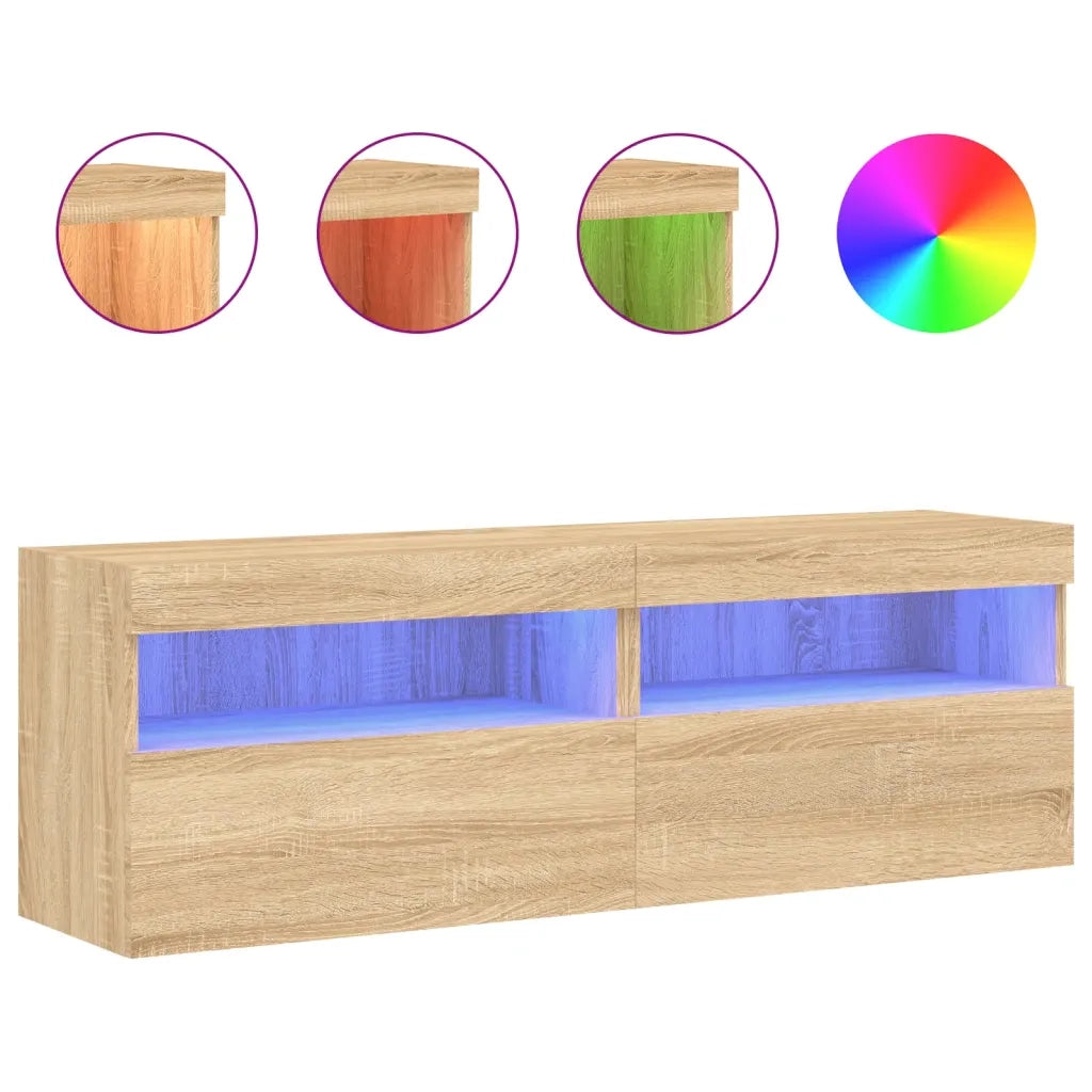 Mobili TV a Parete con Luci LED 2pz Rovere Sonoma 60x30x40 cm 837188