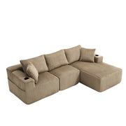 Divano modulare con chaise longue e 2 posti - con tasche laterali e portabicchieri - kaki