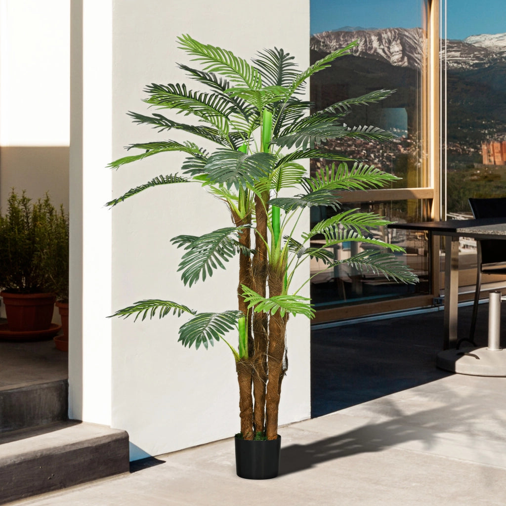 Palma Artificiale H 1,6 m Pianta Finta con Tronco e 36 Foglie Albero Decorativo con Vaso per Casa e Ufficio