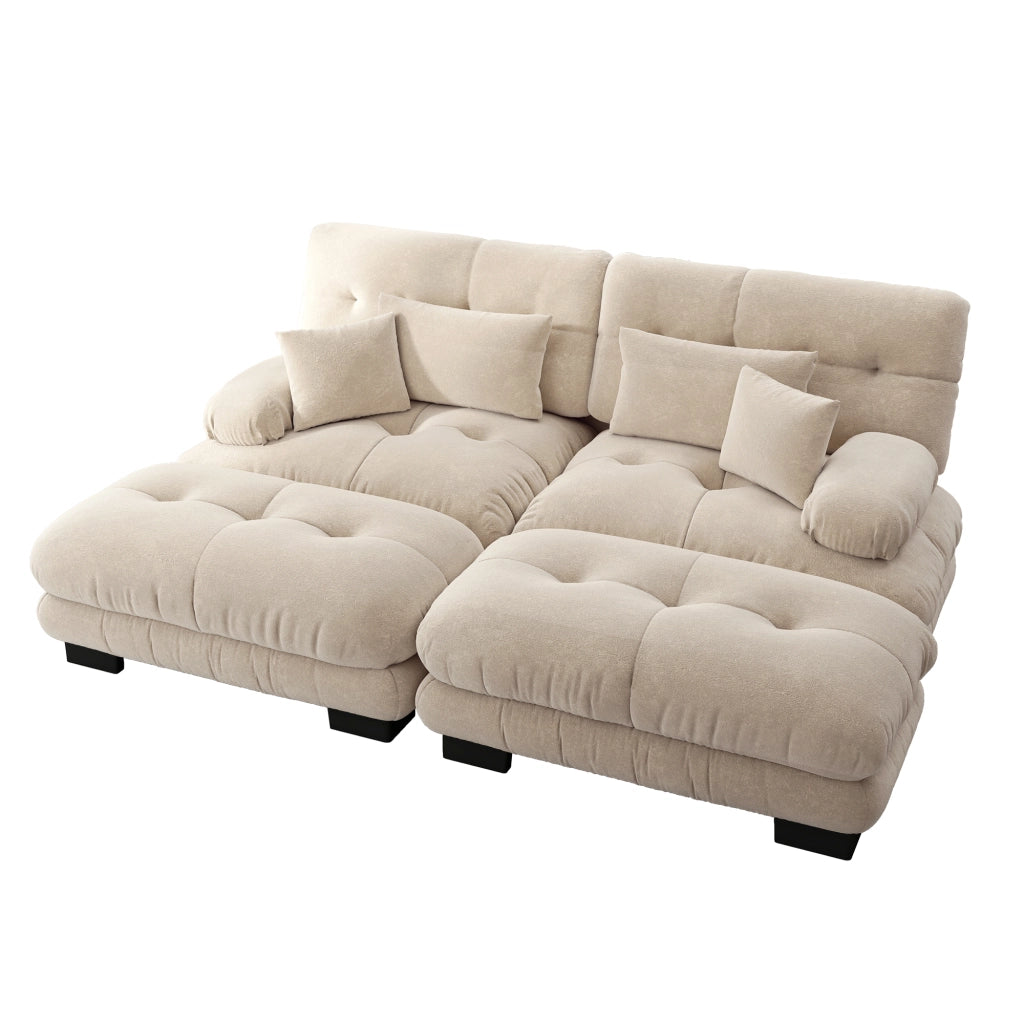 Divano Angolare Chenille con Ottomans e Cuscini ¨C MINIMAL ¨C Tortora Chiaro