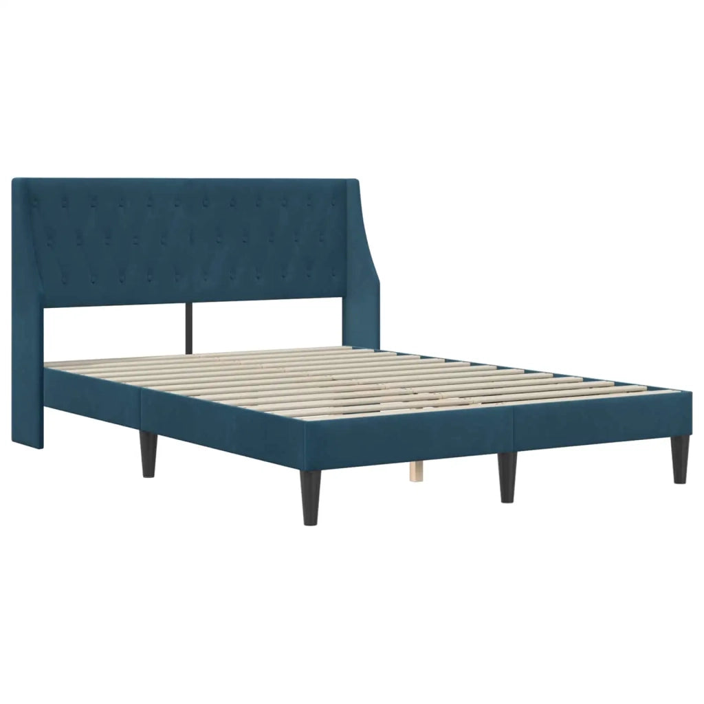Letto matrimoniale | Letto per adulti | Struttura del letto con testiera Blu 160 x 200 cm Velluto