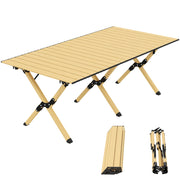 Tavolo da Campeggio Pieghevole in Alluminio 117 x 60 cm con Piano Arrotolabile Effetto Legno Borsa per Outdoor e Giardino