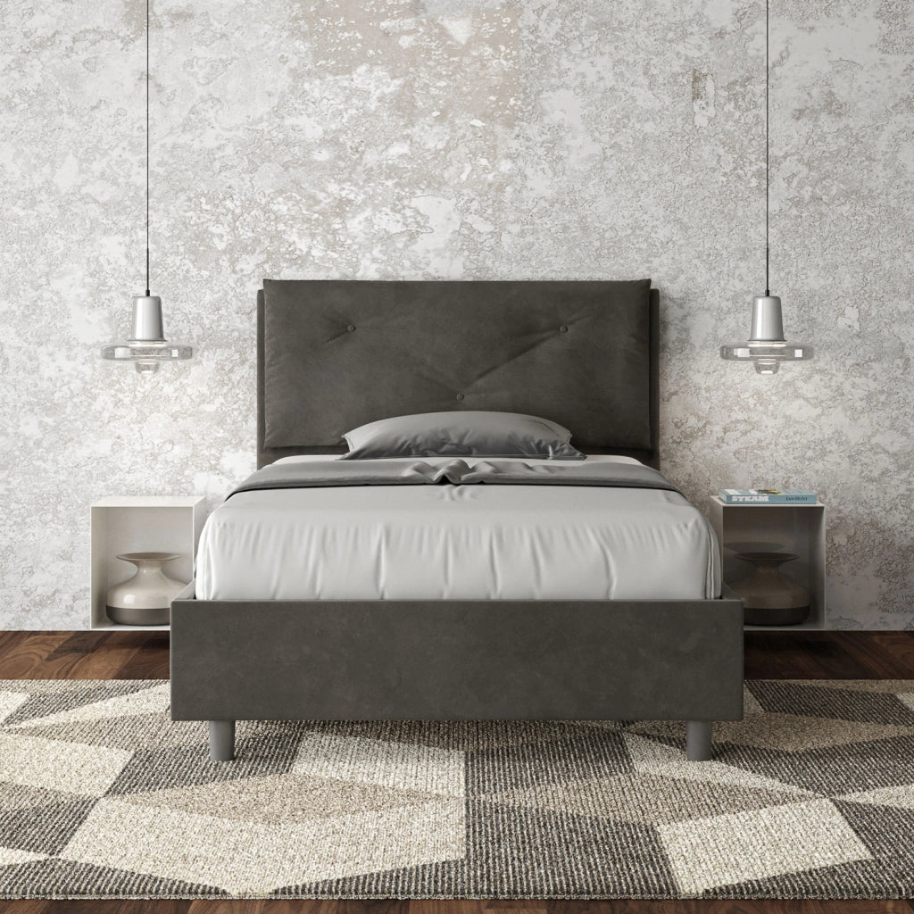 BS COM Letto una piazza e mezza con rete imbottito 120x210 microfibra grigio