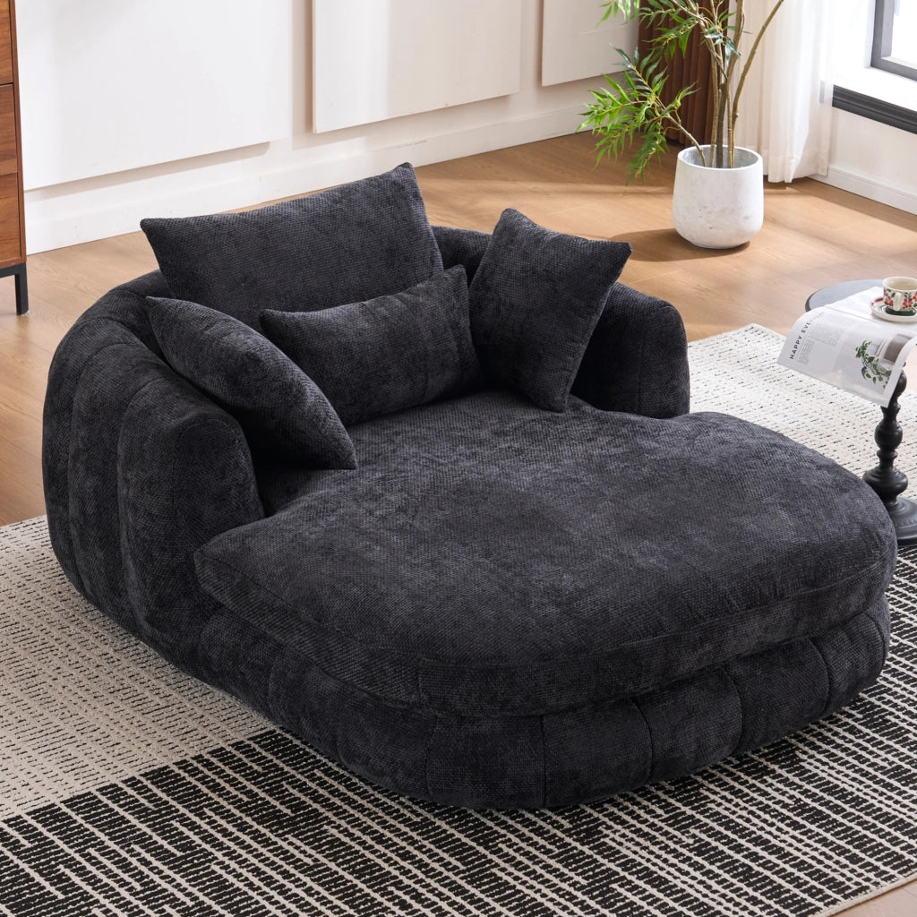 Poltrona chaise longue da interno con seduta profonda e cuscini, in chenille nera